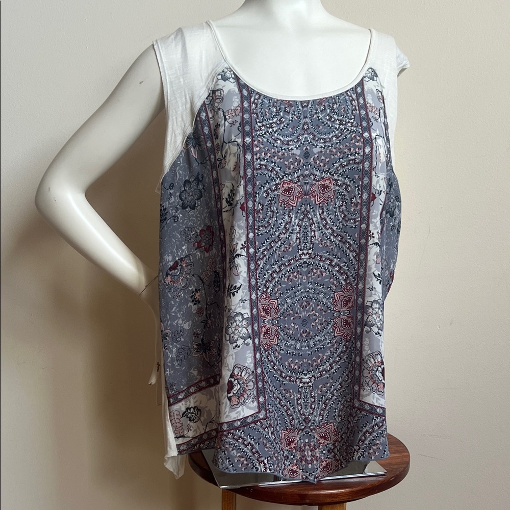 Maurices White and Blue Paisley Tank Top with handkerchief edge